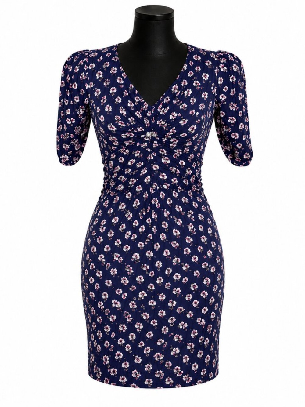 Boden Navy Blue Clove Floral Twist Front Jersey Dress Size 10